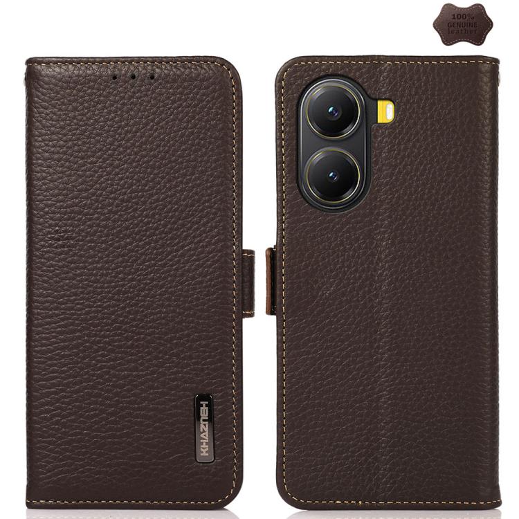 KHAZNEH Side-Magnetic Litchi Genuine Leather RFID Phone Case, For Redmi K90/Poco F8 Pro, For Redmi Note 15 Pro 5G Global 163.6mm, For Redmi 13x, For Redmi Note 14S 4G, For Redmi Turbo 4 Pro, For Redmi Turbo 4 / Poco X7 Pro