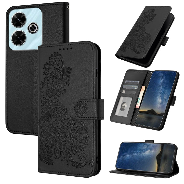 Datura Flower Embossed Flip Leather Phone Case, For Redmi Note 14 Pro+ 5G, For Redmi Note 14 Pro 5G, For Redmi 13 4G