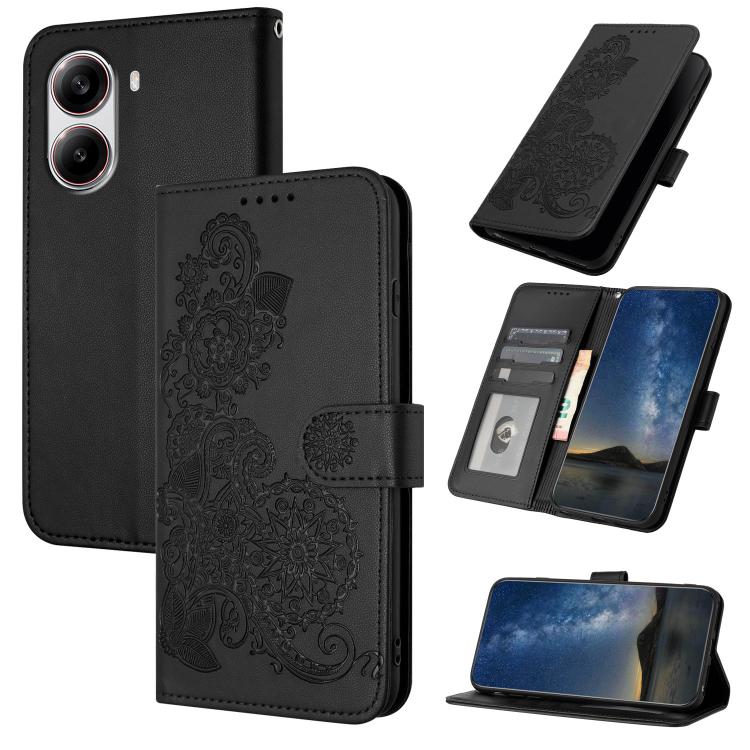 Datura Flower Embossed Flip Leather Phone Case, For Redmi A5 4G 171.7mm / Poco C71, For Redmi Note 14 4G 164.84mm, For Redmi Turbo 4 / Poco X7 Pro