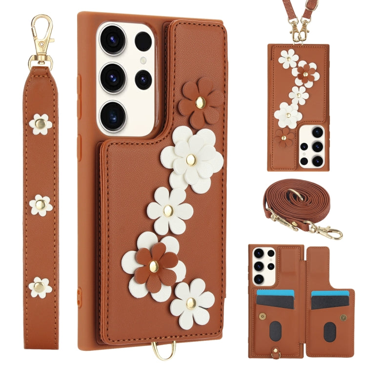 Crossbody Flower Pattern Leather Phone Case, For Samsung Galaxy S23 FE 5G, For Samsung Galaxy S23 Ultra 5G, For Samsung Galaxy S23+ 5G, For Samsung Galaxy S22 Ultra 5G