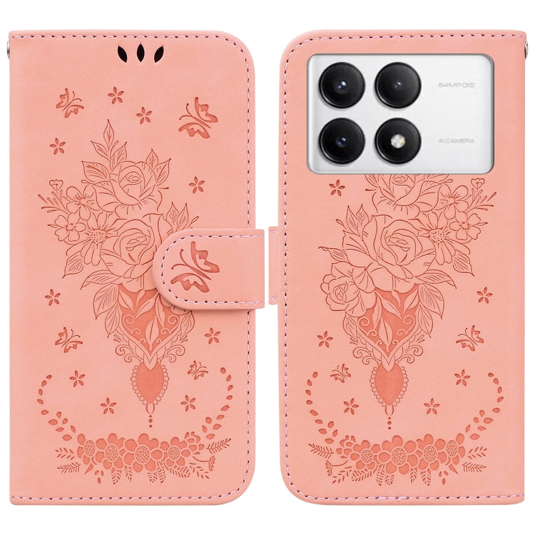 Butterfly Rose Embossed Leather Phone Case, For Redmi 13 4G, For Redmi K70 / K70 Pro