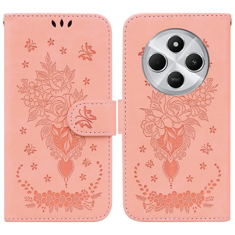 Butterfly Rose Embossed Leather Phone Case, For Redmi Note 14 4G 163.25mm, For Redmi Note 14 5G, For Redmi Note 14 Pro / Note 14 Pro+ 5G, For Redmi 14C 4G