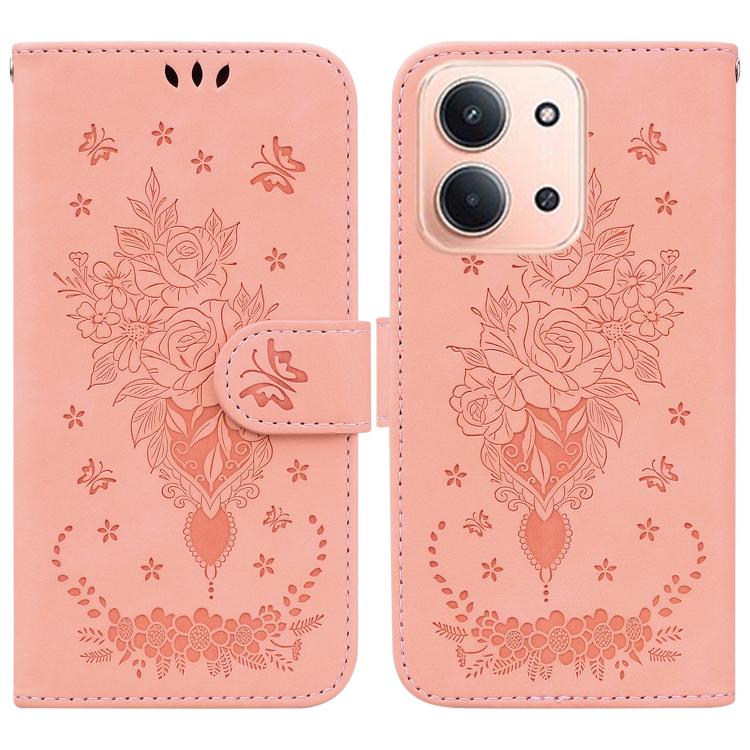 Butterfly Rose Embossed Leather Phone Case, For Redmi Note 15 4G / 5G Global 164mm / Poco M8 5G, For Redmi Note 15 Pro 4G Global 163.2mm, For Redmi Note 15 Pro 5G Global 163.6mm, For Redmi 15C 5G / 4G EU 173mm / Poco C85 5G