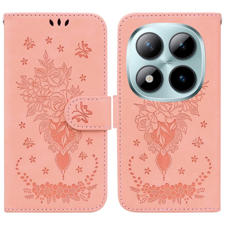 Butterfly Rose Embossed Leather Phone Case, For Redmi A7 Pro 4G / 5G 171mm / Poco C85x 5G, For Redmi Turbo 5 Max 5G / Poco X8 Pro Max 5G, For Redmi Turbo 5 5G / Poco X8 Pro 5G, For Redmi Note 15 Pro+ 5G 163.3mm / Poco M8 Pro 5G