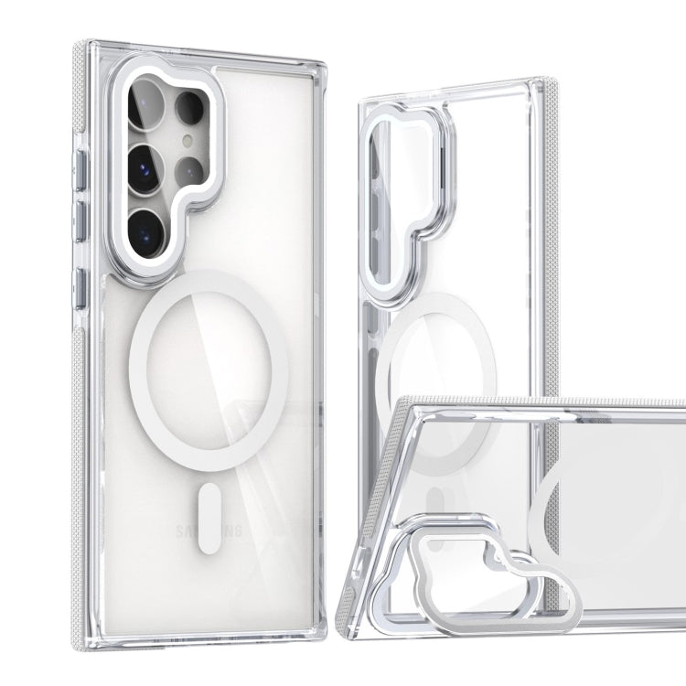 Dual-Color Clear Acrylic Hybrid TPU MagSafe Lens Film Phone Case with Holder, For Samsung Galaxy S24 Ultra 5G