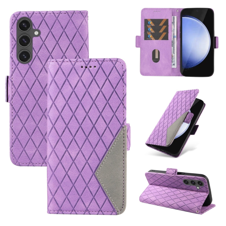 Dual-color Rhombic Lattice Leather Phone Case, For Samsung Galaxy S24 FE 5G