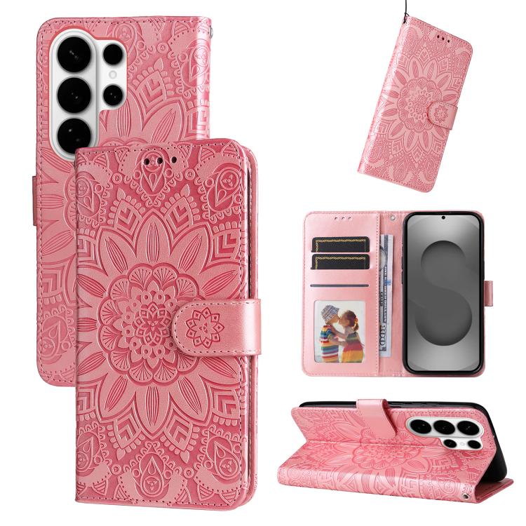 Embossed Sunflower Leather Phone Case, For Galaxy S26 FE 5G, For Galaxy S26+ 5G, For Galaxy S26 Edge 5G, For Galaxy S26 Ultra 5G