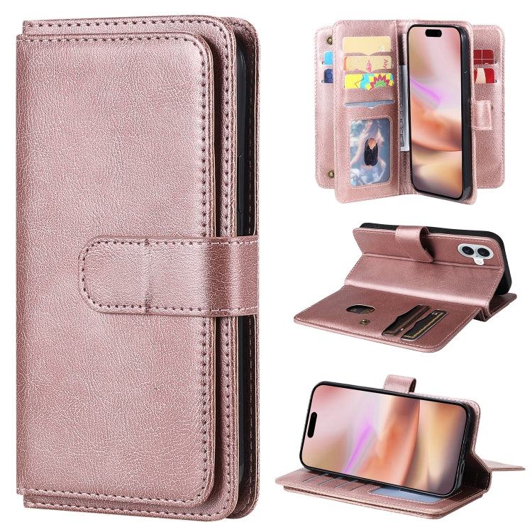 Multi-Function Wallet 10 Card Slots Leather Phone Case, For iPhone Air, For iPhone 16 Pro Max, For iPhone 16 Pro, For iPhone 16 Plus