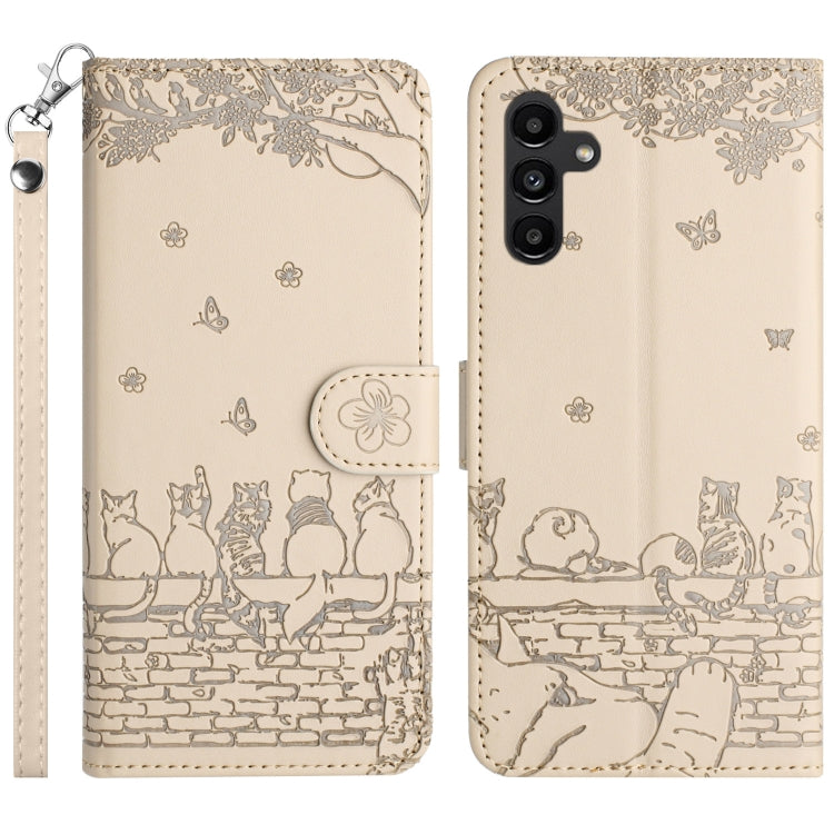 Cat Embossing Pattern Leather Phone Case with Lanyard, For Samsung Galaxy S24 FE 5G