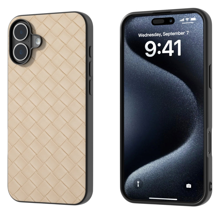 Black Frame Woven Texture PU Phone Case, For iPhone 16 Plus, For iPhone 16