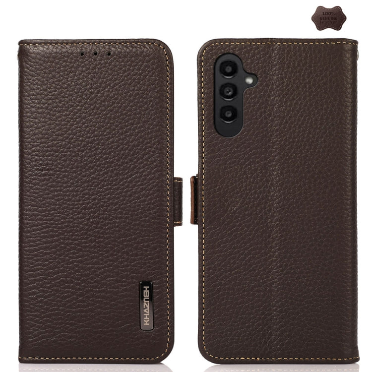 KHAZNEH Side-Magnetic Litchi Genuine Leather RFID Phone Case, For Samsung Galaxy S25 Edge 5G, For Samsung Galaxy S25 Ultra 5G, For Samsung Galaxy S24 FE 5G