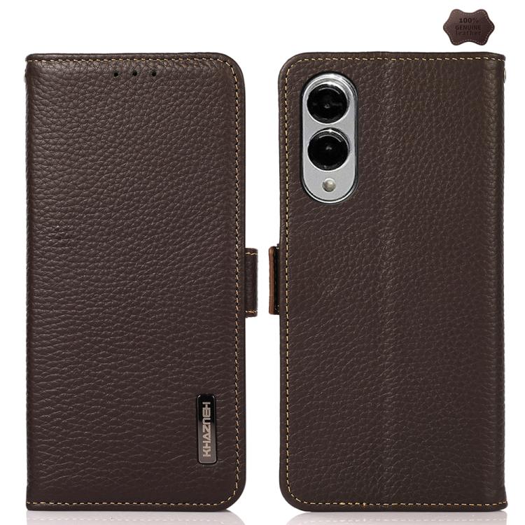 KHAZNEH Side-Magnetic Litchi Genuine Leather RFID Phone Case, For Samsung Galaxy S26+ 5G, For Samsung Galaxy S26 Edge 5G, For Samsung Galaxy S26 Ultra 5G, For Samsung Galaxy S26 5G, For Samsung Galaxy S25 FE 5G, For Samsung Galaxy S25 Edge 5G