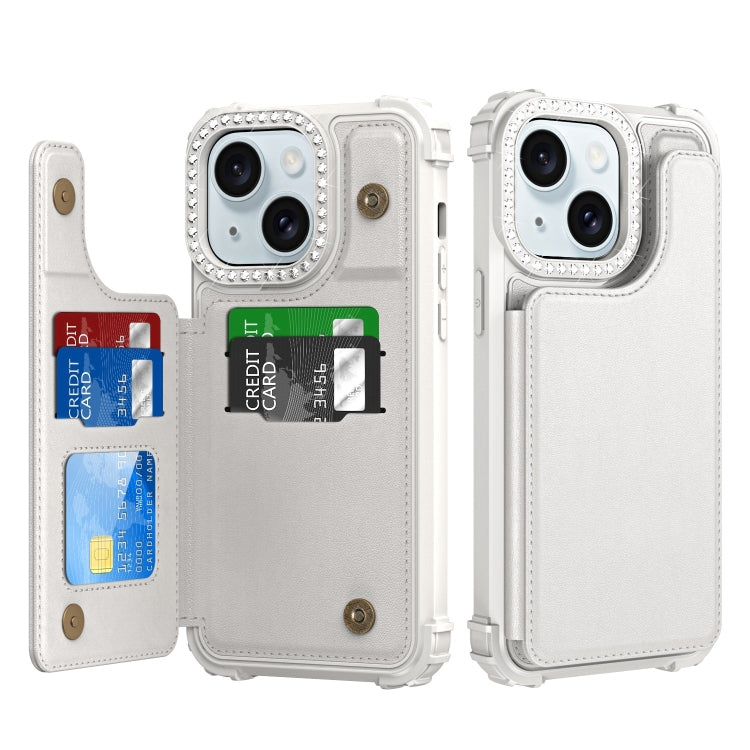 Diamond Horizontal Card Bag Leather Phone Case, For iPhone 15 Pro Max, For iPhone 15 Pro, For iPhone 15 Plus, For iPhone 15