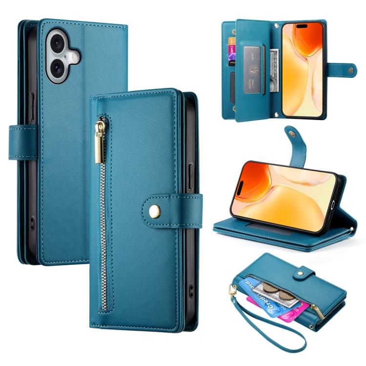 Nine Card-slot Zipper Wallet Bag Leather Phone Case, For iPhone 18 Pro / 17 Pro, For iPhone 18 Pro Max / 17 Pro Max, For iPhone 17e / 16e, For iPhone 17
