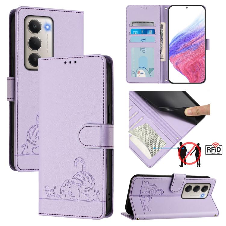 Cat Rat Embossed Pattern RFID Leather Phone Case with Lanyard, For Redmi Note 15 Pro+ 5G Global 163.3mm, For Redmi Note 15 4G / 5G Global 164mm, For Redmi Note 15 Pro 5G Global 163.6mm, For Redmi 15 5G Global / 15 4G SEA