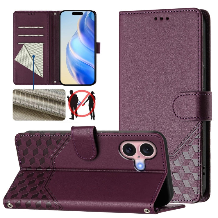 Honeycomb Embossing RFID Leather Phone Case, For iPhone Air, For iPhone 16 Pro Max, For iPhone 16 Pro, For iPhone 16 Plus