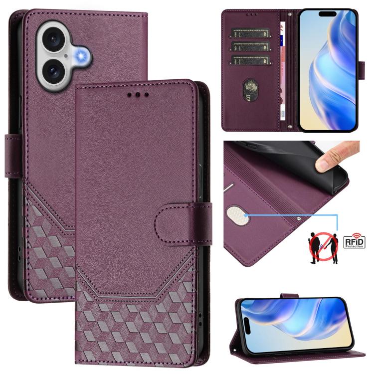 Honeycomb Embossing RFID Leather Phone Case, For iPhone 17e / 16e, For iPhone 17 Pro Max, For iPhone 17 Pro, For iPhone 17