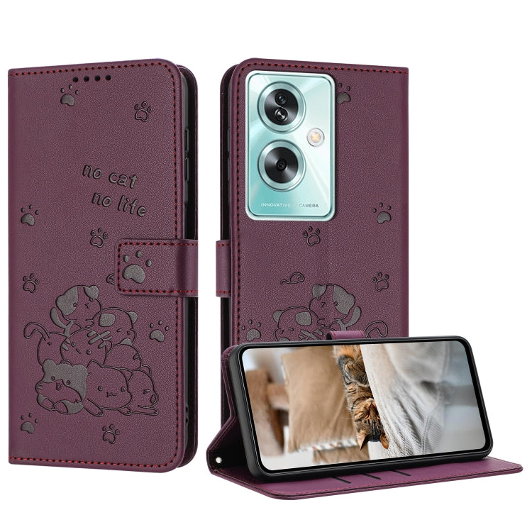 Embossed Kitten Phone Leather Case with Lanyard, For OnePlus Nord N200 5G, For OnePlus Nord N30 SE 5G Global