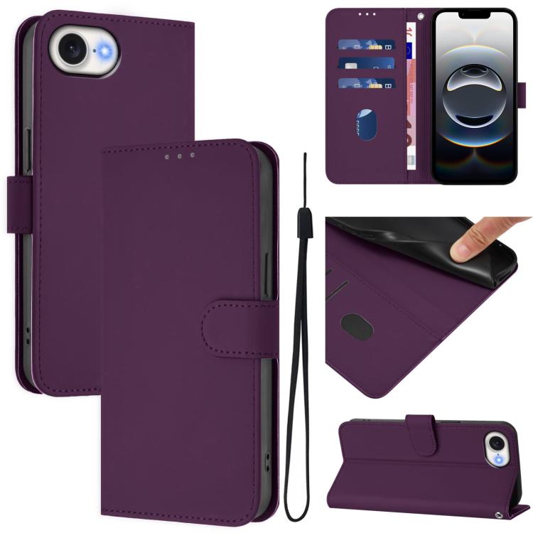 Skin Feel Solid Color Leather Phone Case with Lanyard, For iPhone 17e / 16e