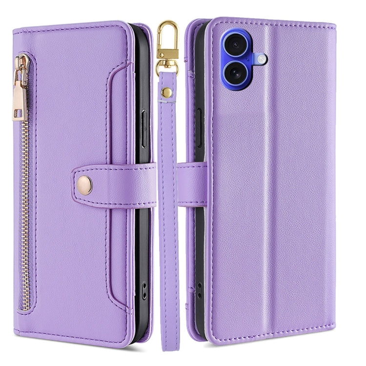 Sheep Texture Cross-body Zipper Wallet Leather Phone Case, For iPhone Air, For iPhone 16 Pro Max, For iPhone 16 Pro, For iPhone 16 Plus