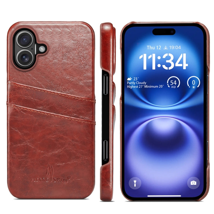 Fierre Shann Retro Oil Wax Texture Card Slots PU Leather Phone Case, For iPhone Air, For iPhone 16 Pro Max, For iPhone 16 Pro, For iPhone 16 Plus