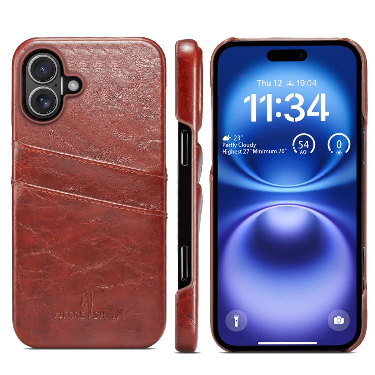 Fierre Shann Retro Oil Wax Texture Card Slots PU Leather Phone Case, For iPhone 18 Pro / 17 Pro, For iPhone 18 Pro Max / 17 Pro Max, For iPhone 17e / 16e, For iPhone 17