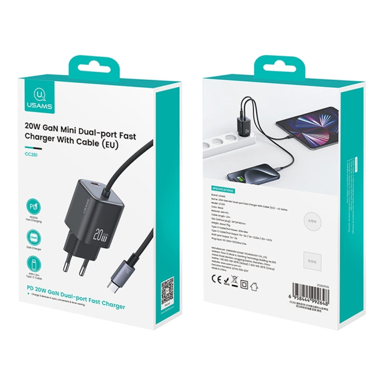 USAMS CC261 20W GaN Mini Type-C / USB-C Dual Port Fast Charger with Cable, CC261