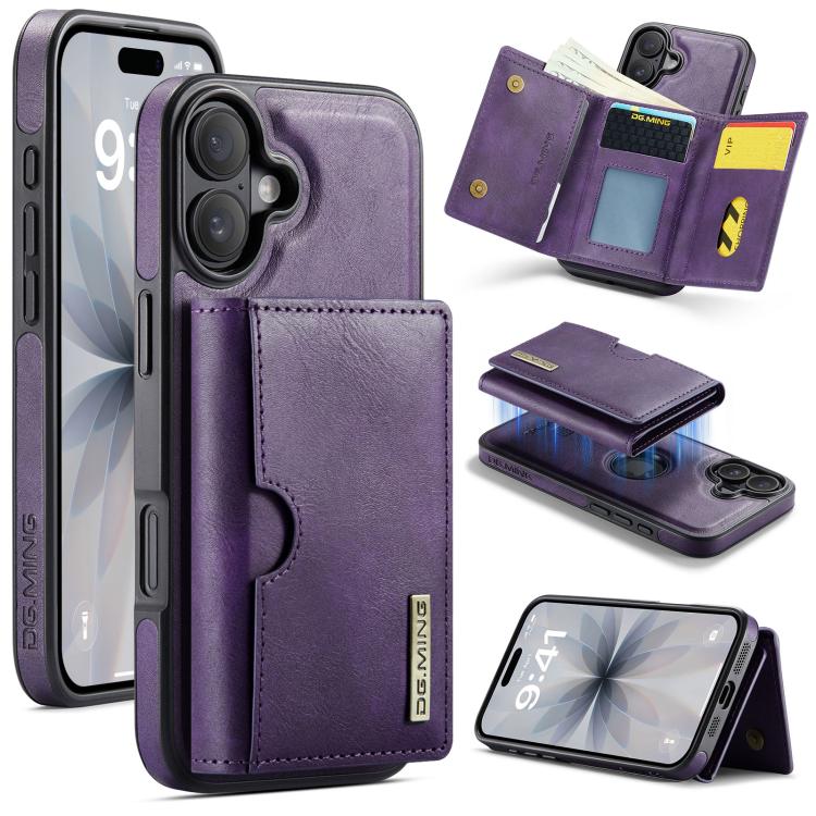 DG.MING M6 Series RFID Tri-fold Card Bag Removable Leather Phone Case, For iPhone 17e / 16e, For iPhone 17 Pro Max, For iPhone 17 Pro, For iPhone 17