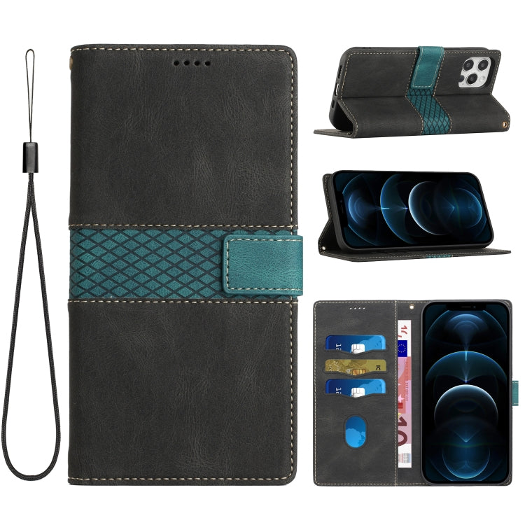 Grid Stitching Leather Phone Case with Lanyard, For iPhone 13 Pro Max, For iPhone 13 Pro, For iPhone 13, For iPhone 13 mini, For iPhone 12 / 12 Pro, For iPhone 12 Pro Max
