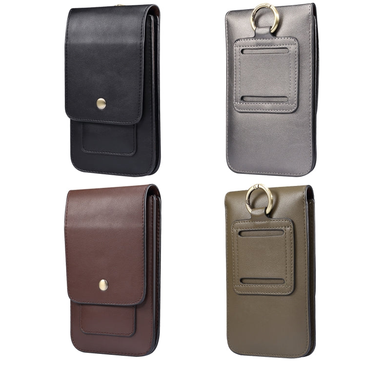Lambskin Texture Men Phone Universal Double Lattice Waist Bag Leather Case, L