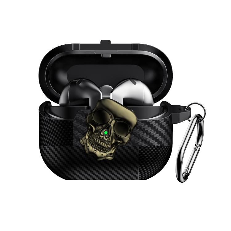 Carbon Fiber Pattern Skull Lock Bluetooth Earphone Protective Case, For Samsung Galaxy Buds3 Pro