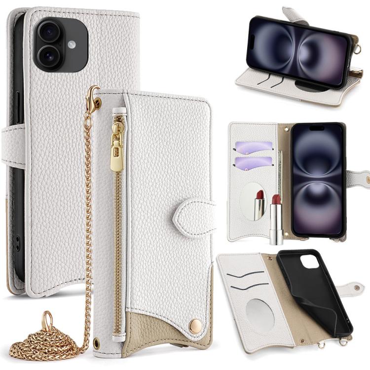 Crossbody Chain Fishtail Litchi Leather Phone Case, For iPhone Air, For iPhone 16 Pro Max, For iPhone 16 Pro, For iPhone 16 Plus