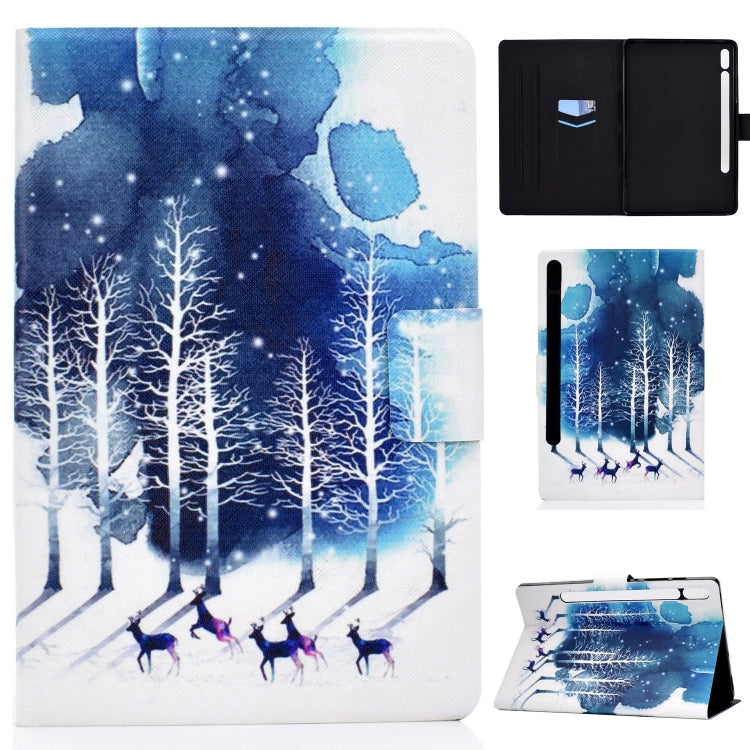 Electric Pressed Left Right Flat Leather Case with Sleep Function Pen Cover & Card Slot & Holder, For Samsung Galaxy Tab S8 / Galaxy Tab S7 T870