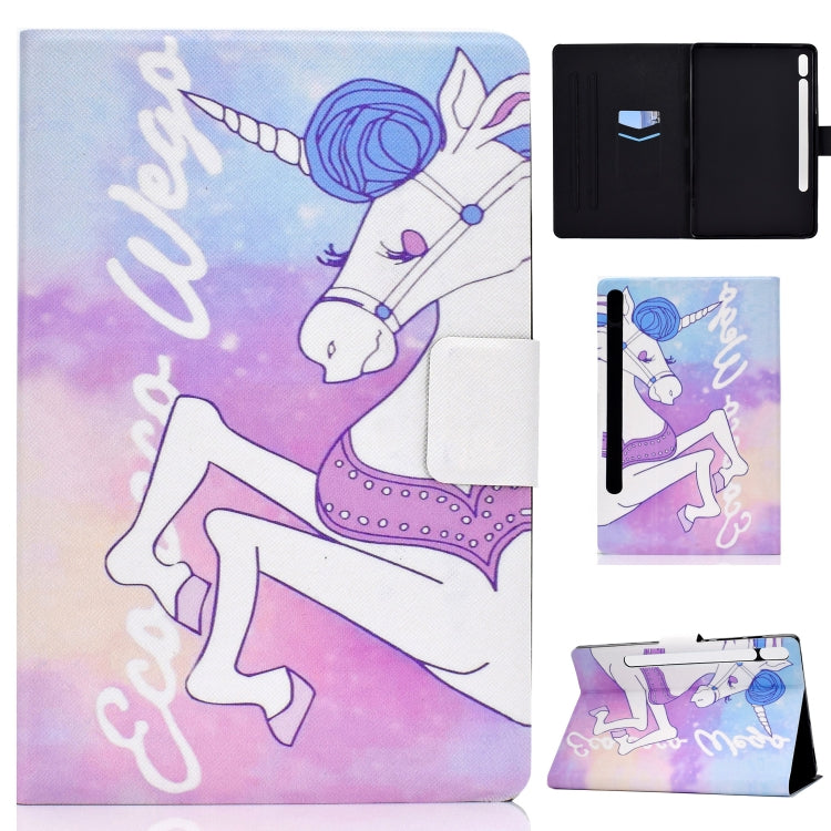 Electric Pressed Left Right Flat Leather Case with Sleep Function Pen Cover & Card Slot & Holder, For Samsung Galaxy Tab S8 / Galaxy Tab S7 T870