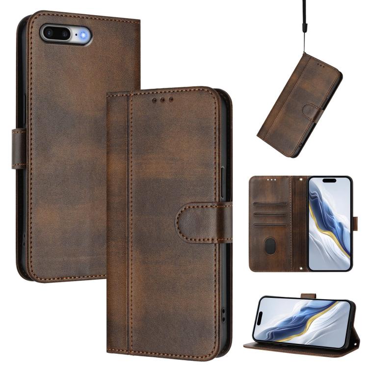 Line Splicing Buckle Retro Leather Phone Case, For iPhone 7 Plus / 8 Plus