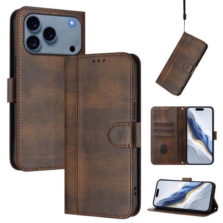 Line Splicing Buckle Retro Leather Phone Case, For iPhone 17e / 16e, For iPhone 17 Pro Max, For iPhone 17 Pro