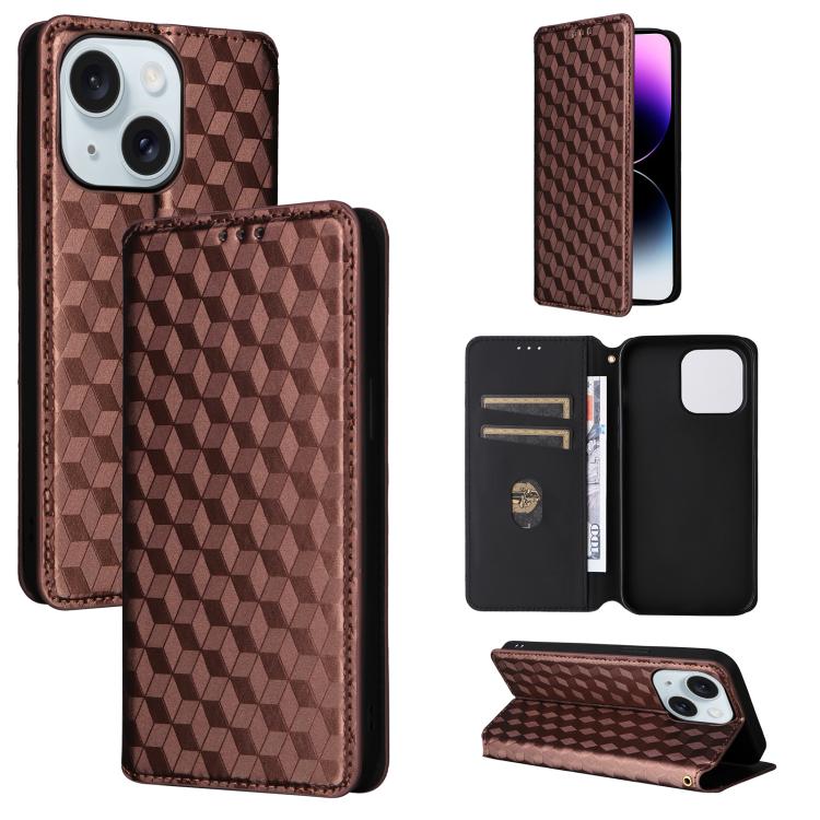 Cubic Grid Texture Flip Leather Phone Case