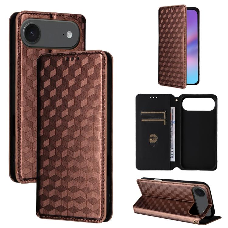 Cubic Grid Texture Flip Leather Phone Case, For iPhone 18 Pro / 17 Pro, For iPhone 18 Pro Max / 17 Pro Max, For iPhone 17e / 16e, For iPhone Air