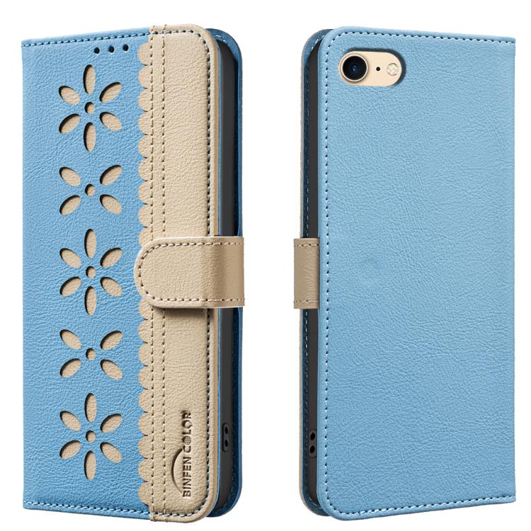 Splicing Color Hollow Flower Pattern RFID Leather Phone Case, For iPhone XS Max, For iPhone 6 Plus / 7 Plus / 8 Plus, For iPhone 6 / 7 / 8