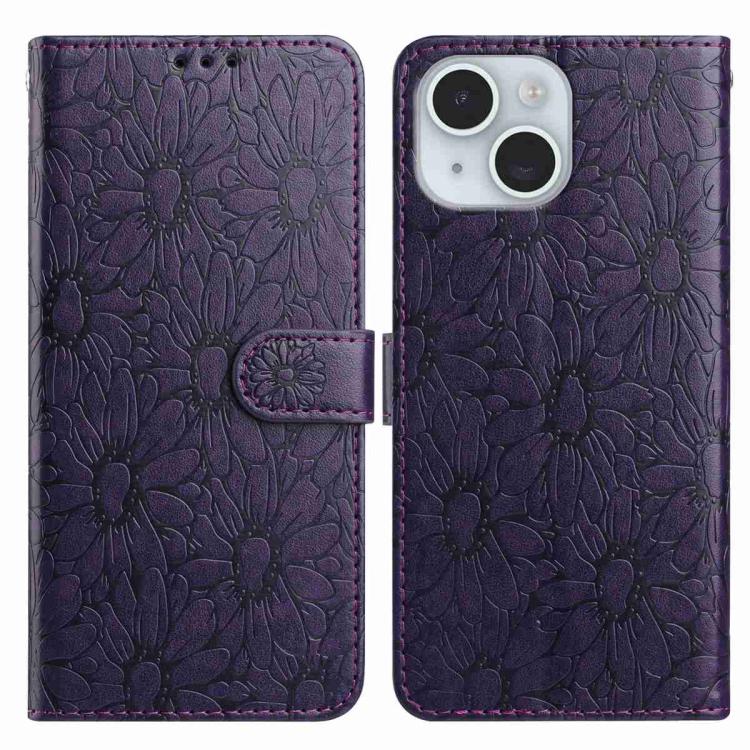 Daisy Embossed Leather Phone Case, For iPhone 15, For iPhone 14 Plus