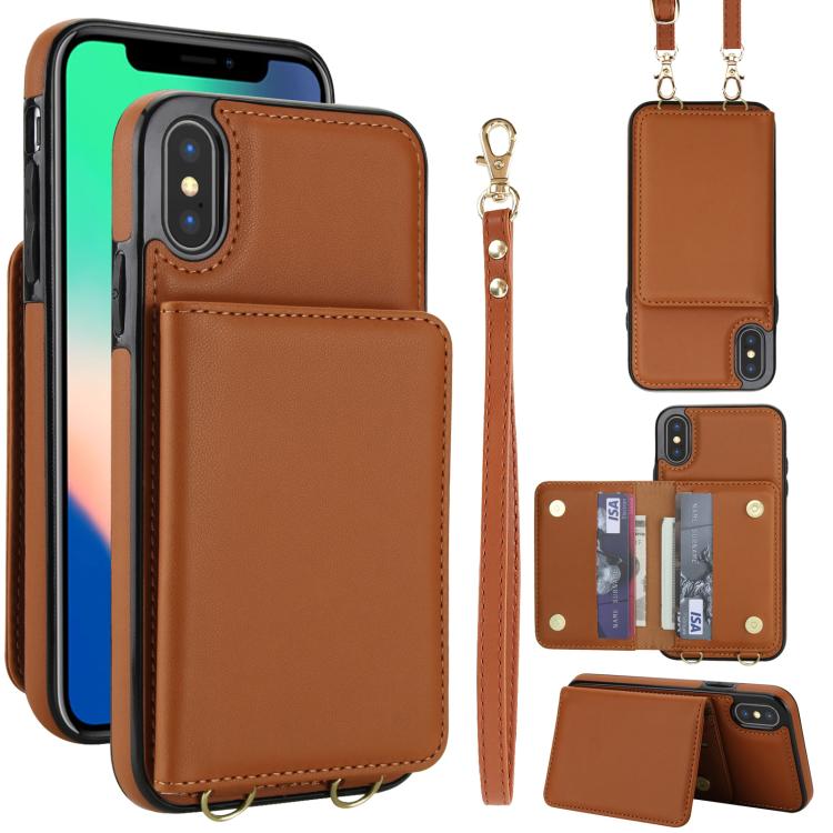 Crossbody Dual-buckle Wallet RFID Back Leather Phone Case, For iPhone 11, For iPhone 11 Pro, For iPhone XS / X