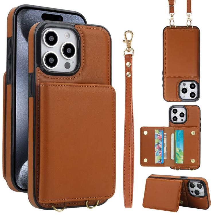 Crossbody Dual-buckle Wallet RFID Back Leather Phone Case, For iPhone 16 Plus, For iPhone 16, For iPhone 15 Pro Max