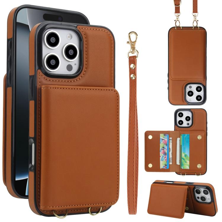 Crossbody Dual-buckle Wallet RFID Back Leather Phone Case, For iPhone 16e, For iPhone 16 Pro Max, For iPhone 16 Pro