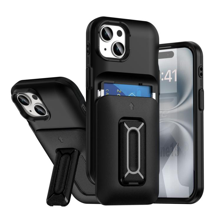 Sliding Card Holder Integrated Phone Case with Kickstand, For iPhone 15, For iPhone 14 / 13