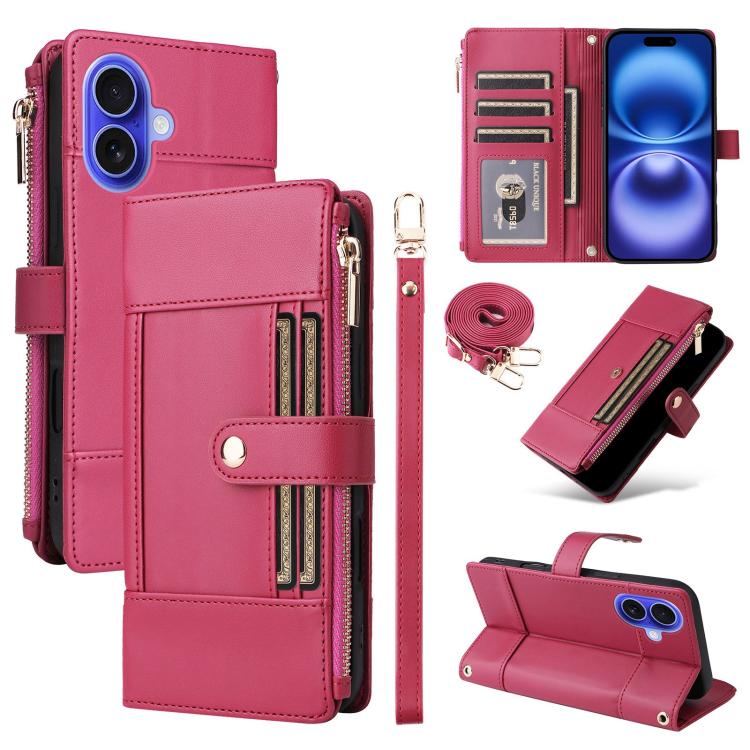 Crossbody Strap RFID Blocking Zipper Wallet Leather Phone Case, For iPhone 16 Pro Max, For iPhone 16 Pro, For iPhone 16 Plus, For iPhone 16