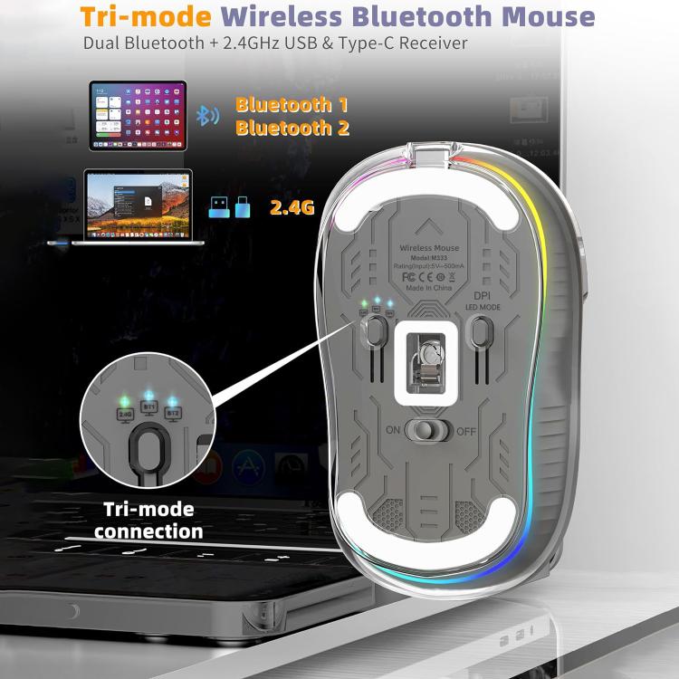 HXSJ M333 Three Modes Transparent Wireless Mouse