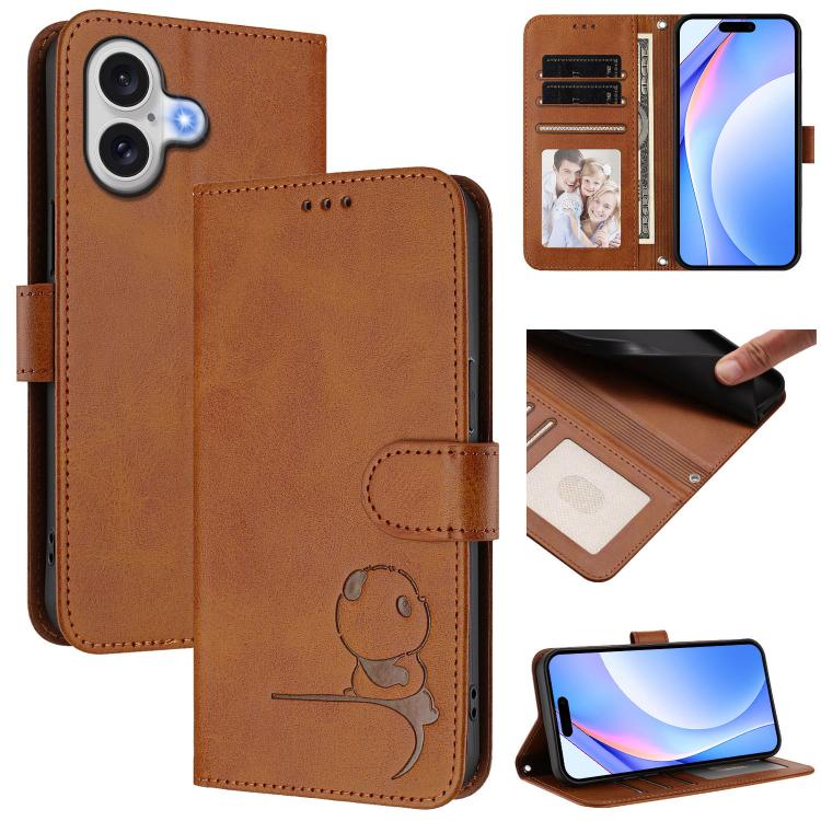 Litter Panda Embossing RFID Leather Phone Case with Lanyard, For iPhone 18 Pro / 17 Pro, For iPhone 18 Pro Max / 17 Pro Max, For iPhone 17e / 16e, For iPhone 17
