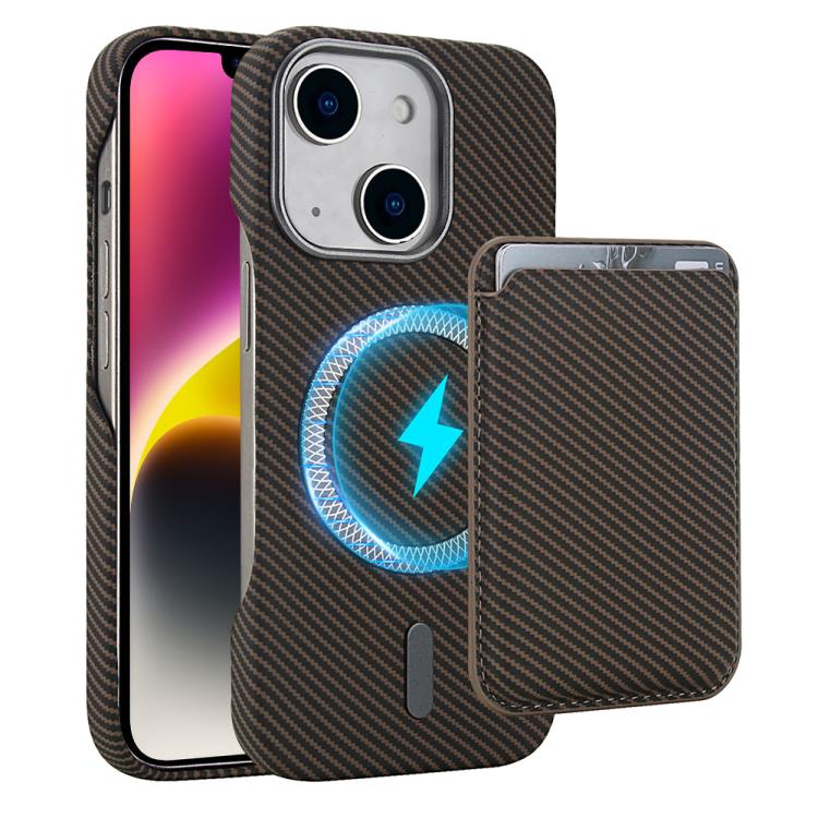 Carbon Fiber MagSafe Magnetic Card Holder Phone Case, For iPhone 15 Pro, For iPhone 15 Plus, For iPhone 15, For iPhone 14 Plus