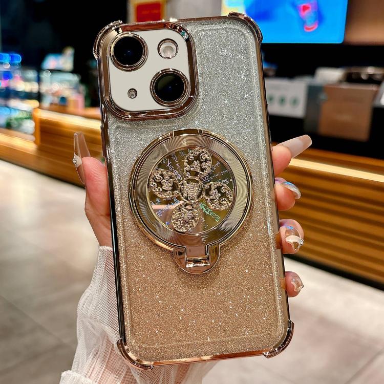 Gradient Glitter Spinning Top Holder Phone Case, For iPhone 16, For iPhone 15 Pro Max, For iPhone 15 Pro, For iPhone 15 Plus
