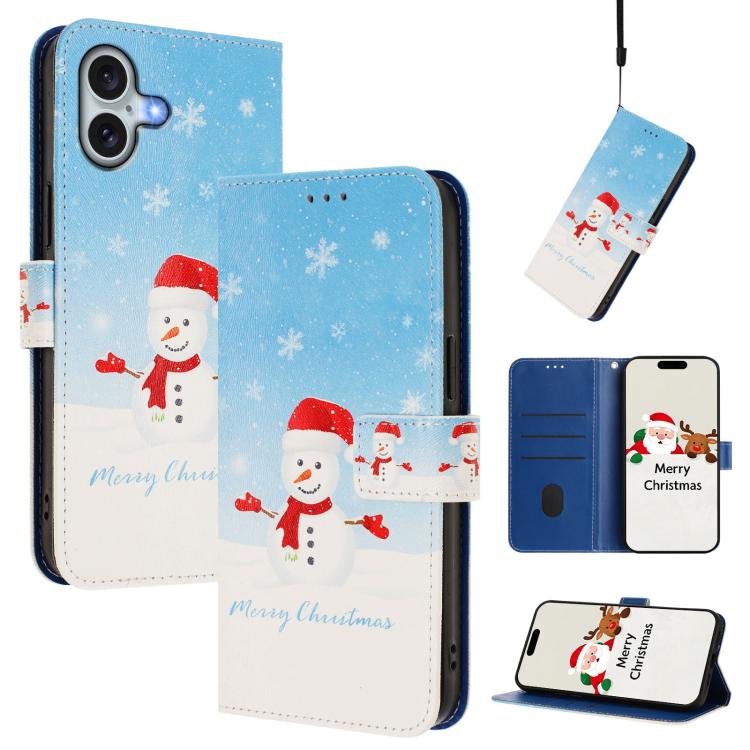 Christmas Series Buckle Leather Phone Case with Hand Strap, For iPhone Air, For iPhone 16 Pro Max, For iPhone 16 Pro, For iPhone 16 Plus